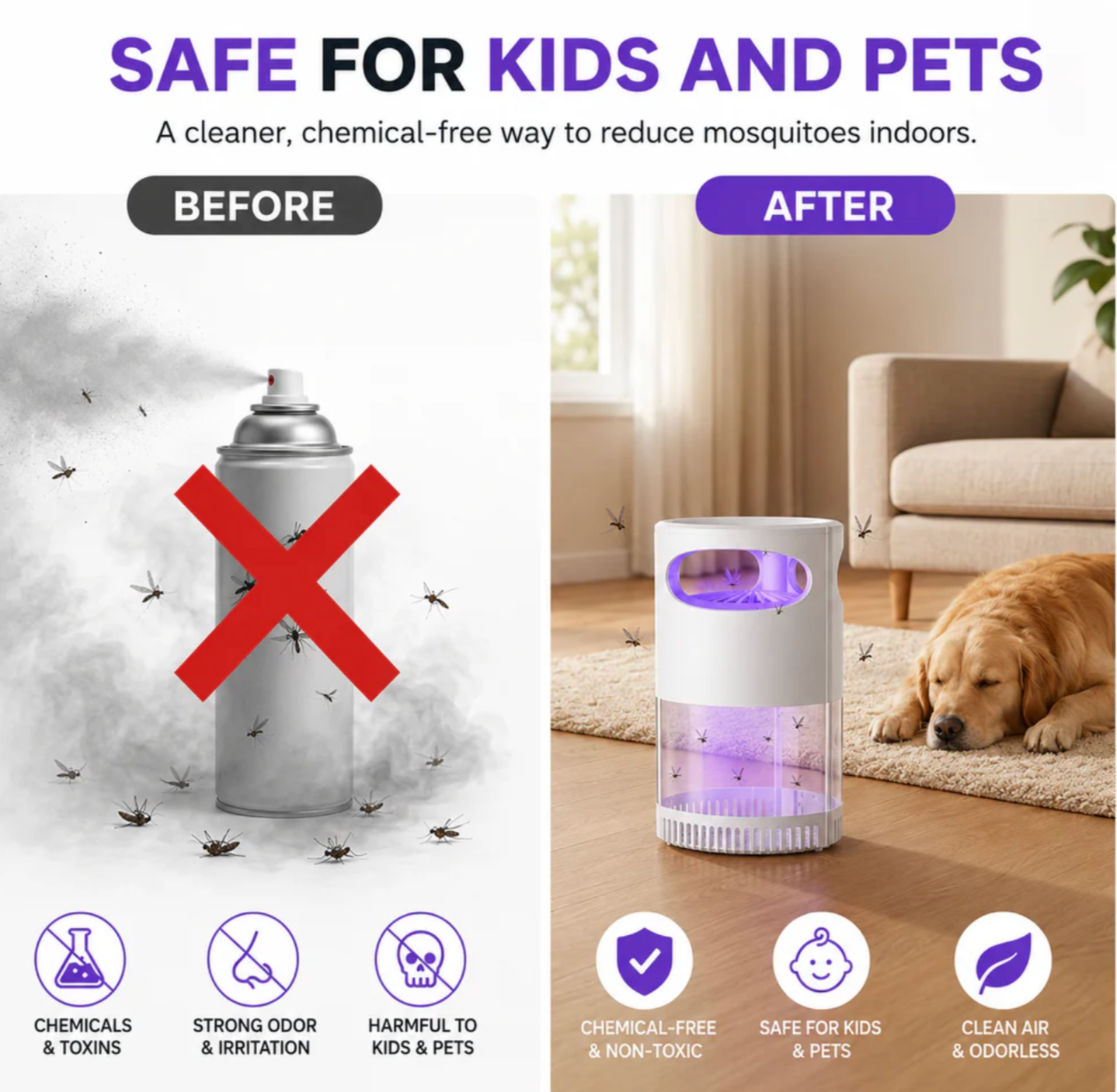🦟SUMMER HOT SALE 50% OFF! 🔇UV Mosquito Killer Lamp – quiet, USB, chemical! 🌙