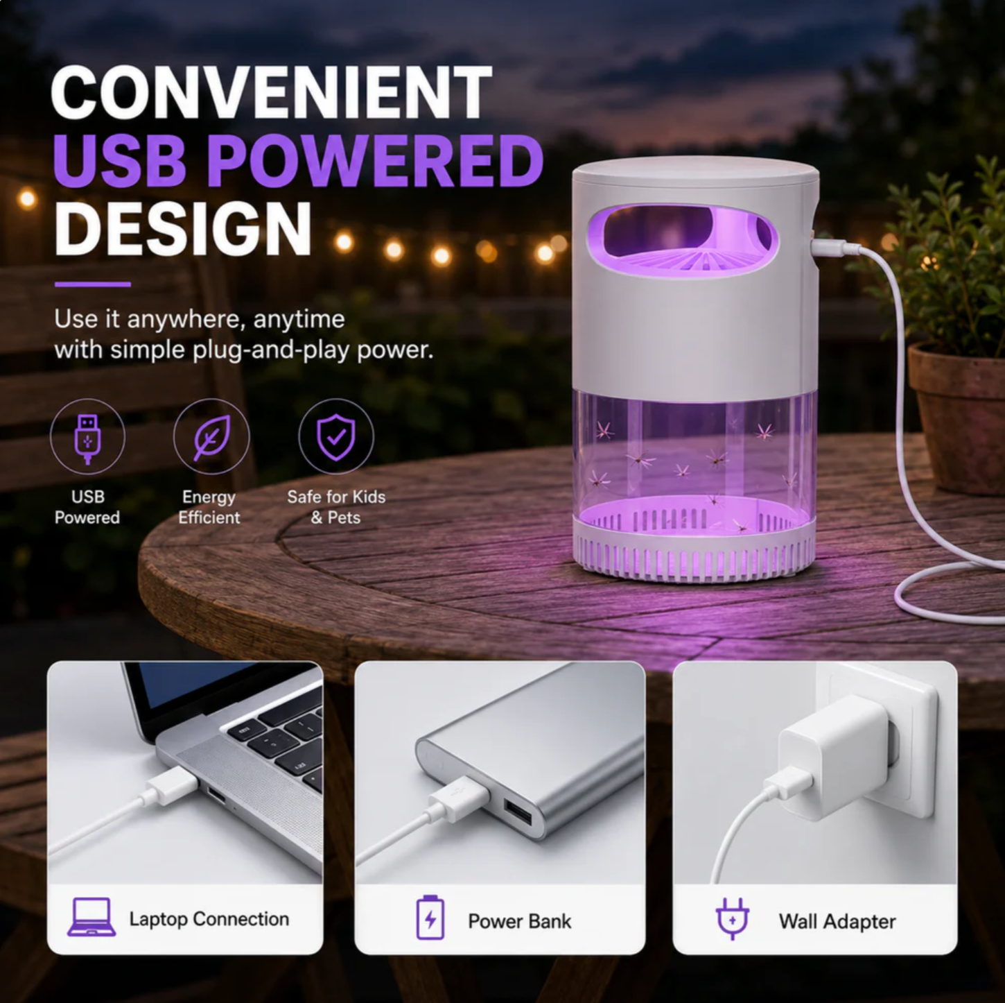 🦟SUMMER HOT SALE 50% OFF! 🔇UV Mosquito Killer Lamp – quiet, USB, chemical! 🌙